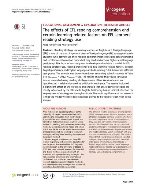 Full article: The effects of EFL reading comprehension 